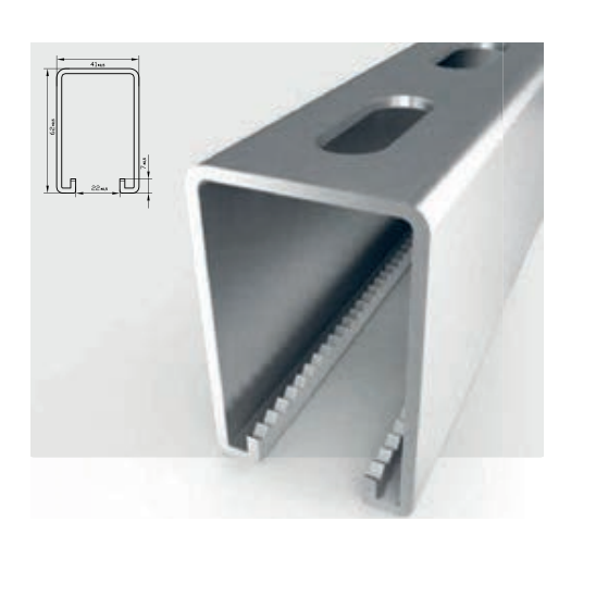 Rail strut 41 x 62 x 2,5mm - longueur 3ml 1 Rail strut 41 x 62 x 2,5mm - longueur 3ml