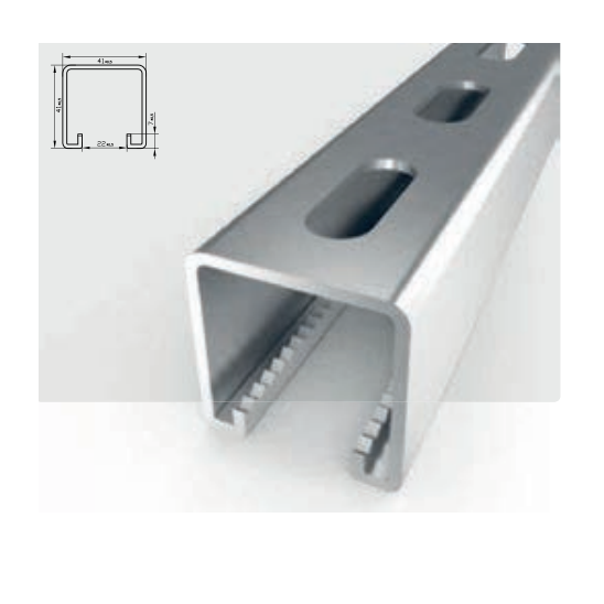 Rail strut 41 x 41 x 2mm - longueur 6ml ultra galvanisé 1 Rail strut 41 x 41 x 2mm - longueur 6ml ultra galvanisé